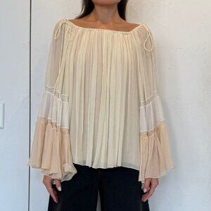 Cream Fluted silk-crepon blouse | Chloé